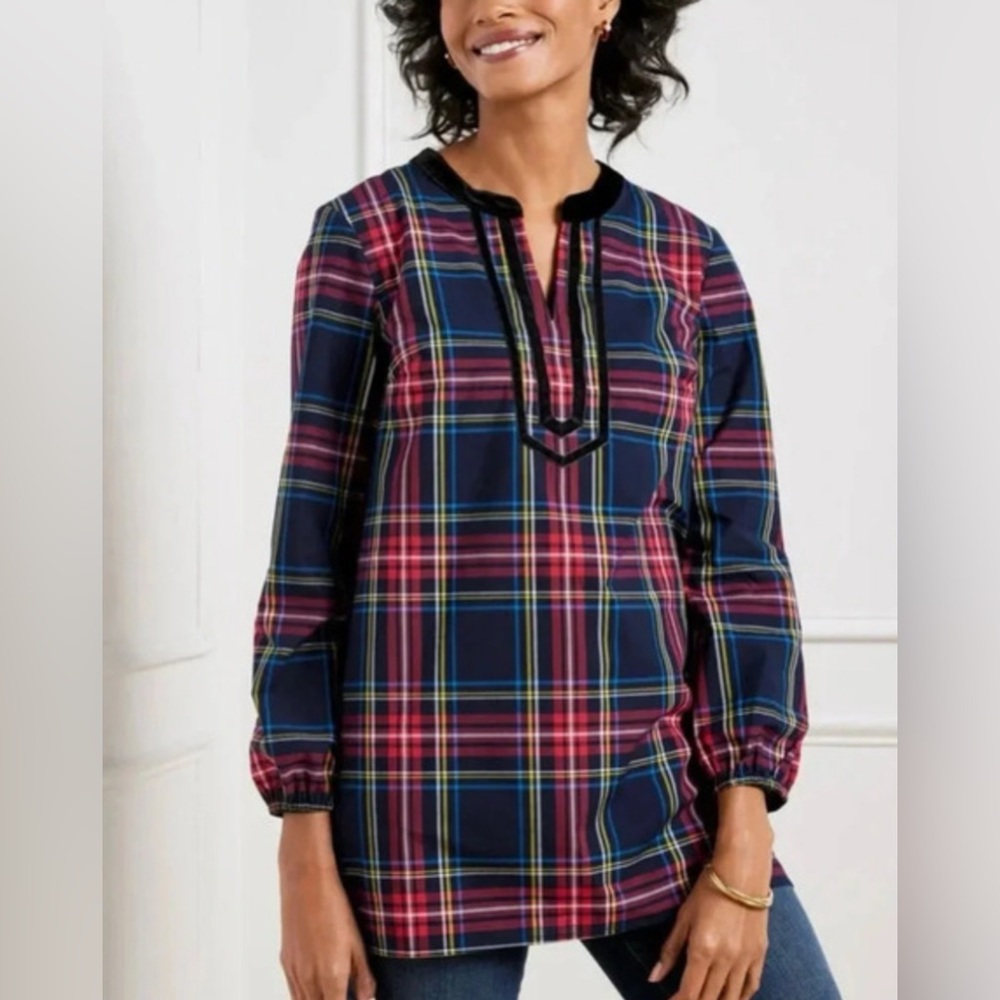 Talbots Multi Colored Velvet Trim Top 2X
